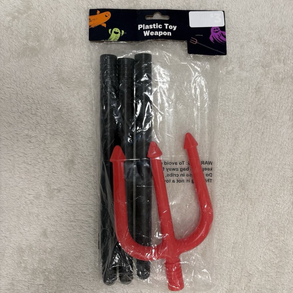 Devil Pitchfork Trident Halloween Costume Prop Plastic Toy 3 Piece Red Black NEW